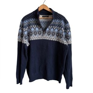 Tahari 100% Cashmere Fair Isle Quarter Zip Sweater Men’s Large